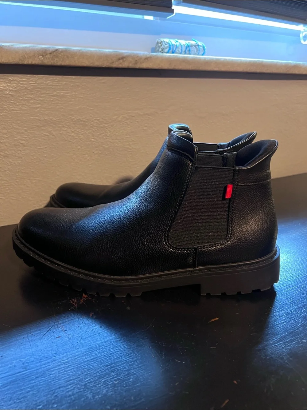 Marc Jacobs Black Leather Chelsea Boots with Red Pull Tab